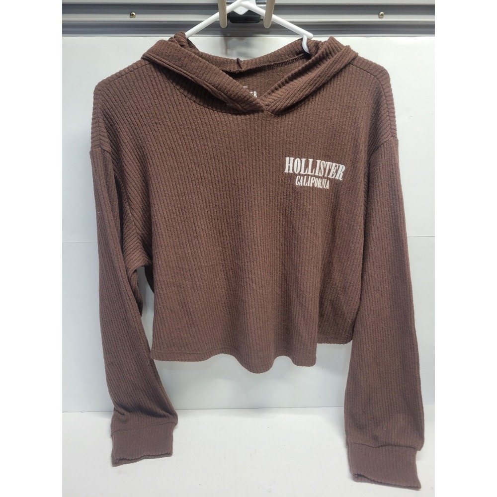 NWT Hollister California Brown Ribbed Cropped Hoodie Womens XS‎
